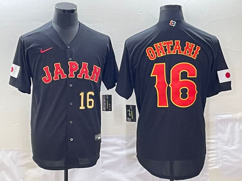 Men 2023 World Cub Japan #16 Ohtani Black Nike MLB Jersey6